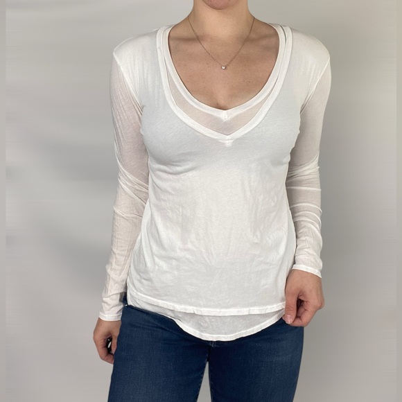 Stateside Tops - STATESIDE Double Layered V Neck Long Sleeve Tee Lightweight Casual‎